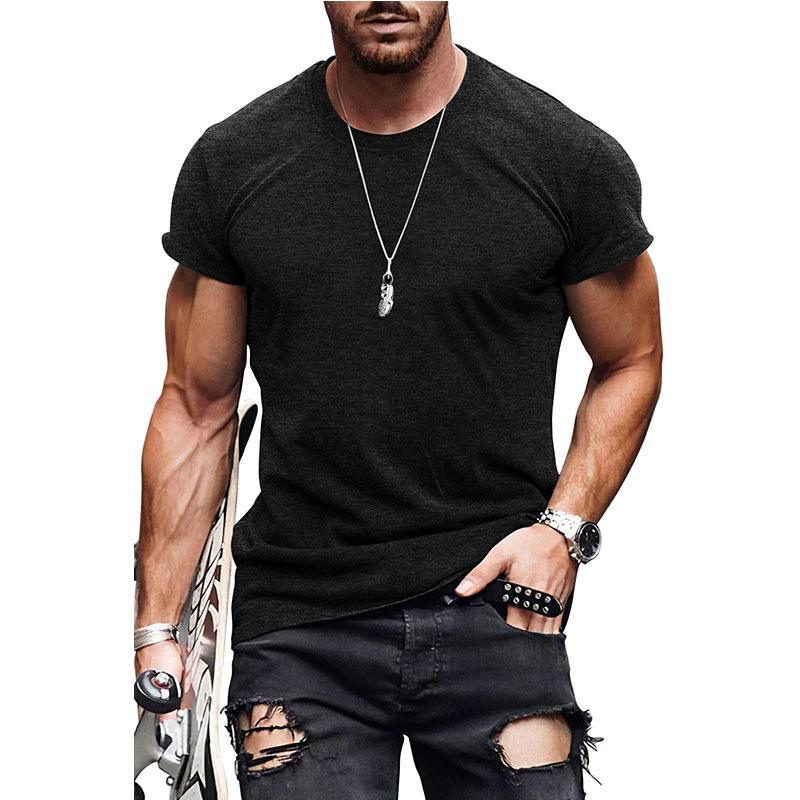 Men Solid Color Crew Neck Short Sleeve T Shirt Casual Daily Basic Top