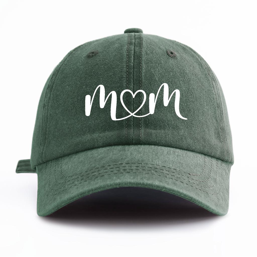 1pc Mom Heart Print Washed Baseball Cap for Adults, Minimalist Retro Style Casual Soft Adjustable Dad Hat, Perfect As Gift