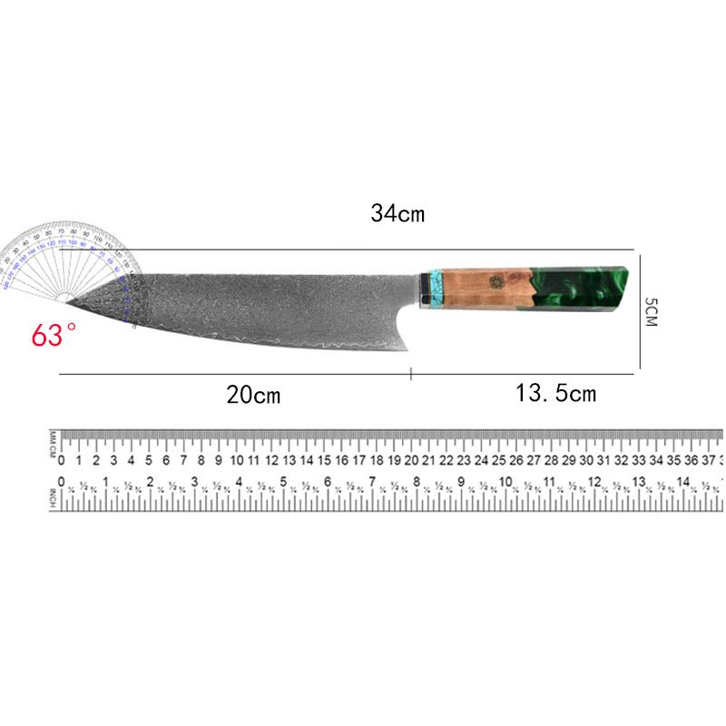 8 Inch Kiritsuke Knife 67-layers Damascus Steel Blade Chef Cleaver Meat Slicing Vegetables Kitchen Knives Resin & Wood Handle