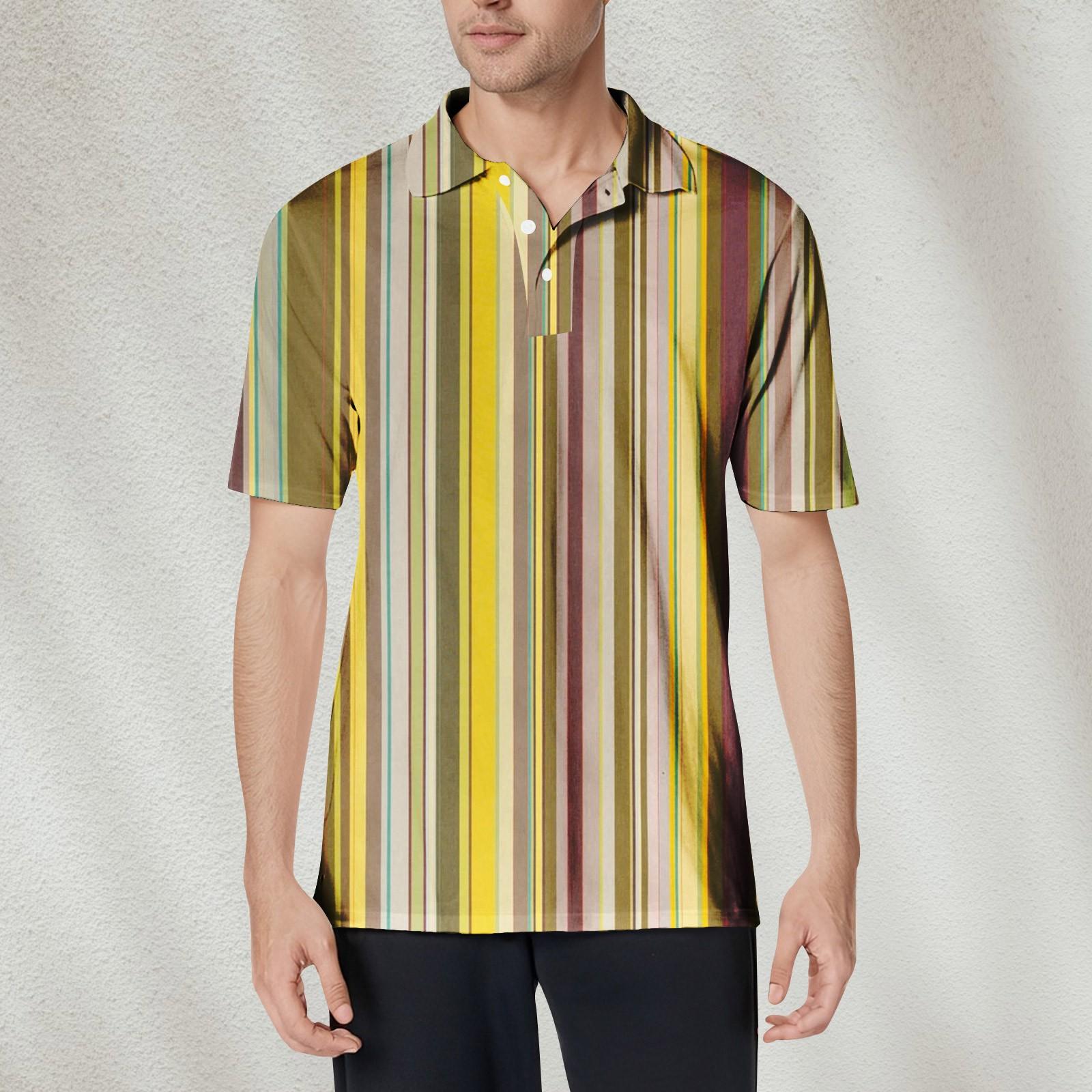 

Мужская рубашка с коротким рукавом и полосатым принтом из мягкого хлопкового воротника, влагоотводящая рубашка XXXL жёлтый