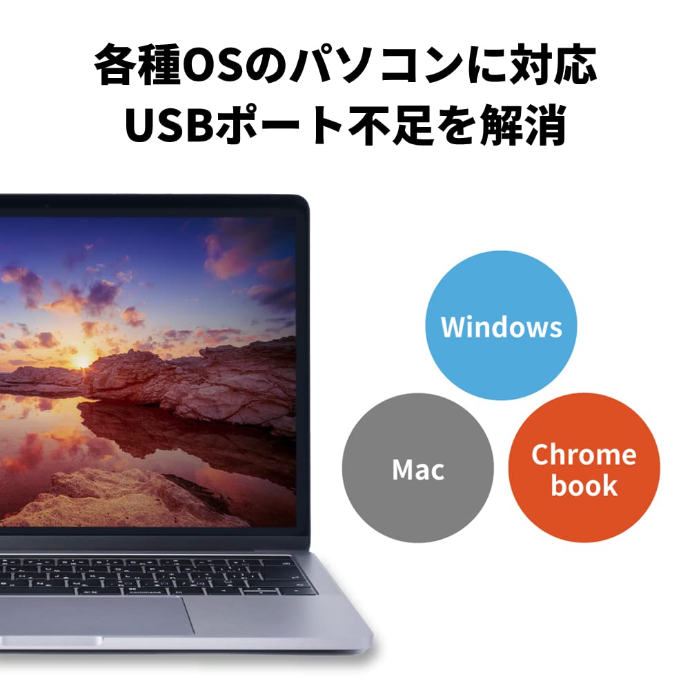 Buffalo Gen1 USB 3.2 4portový rozbočovač s napájením z USB, černý, model s horním vložením BSH4U145U3BK