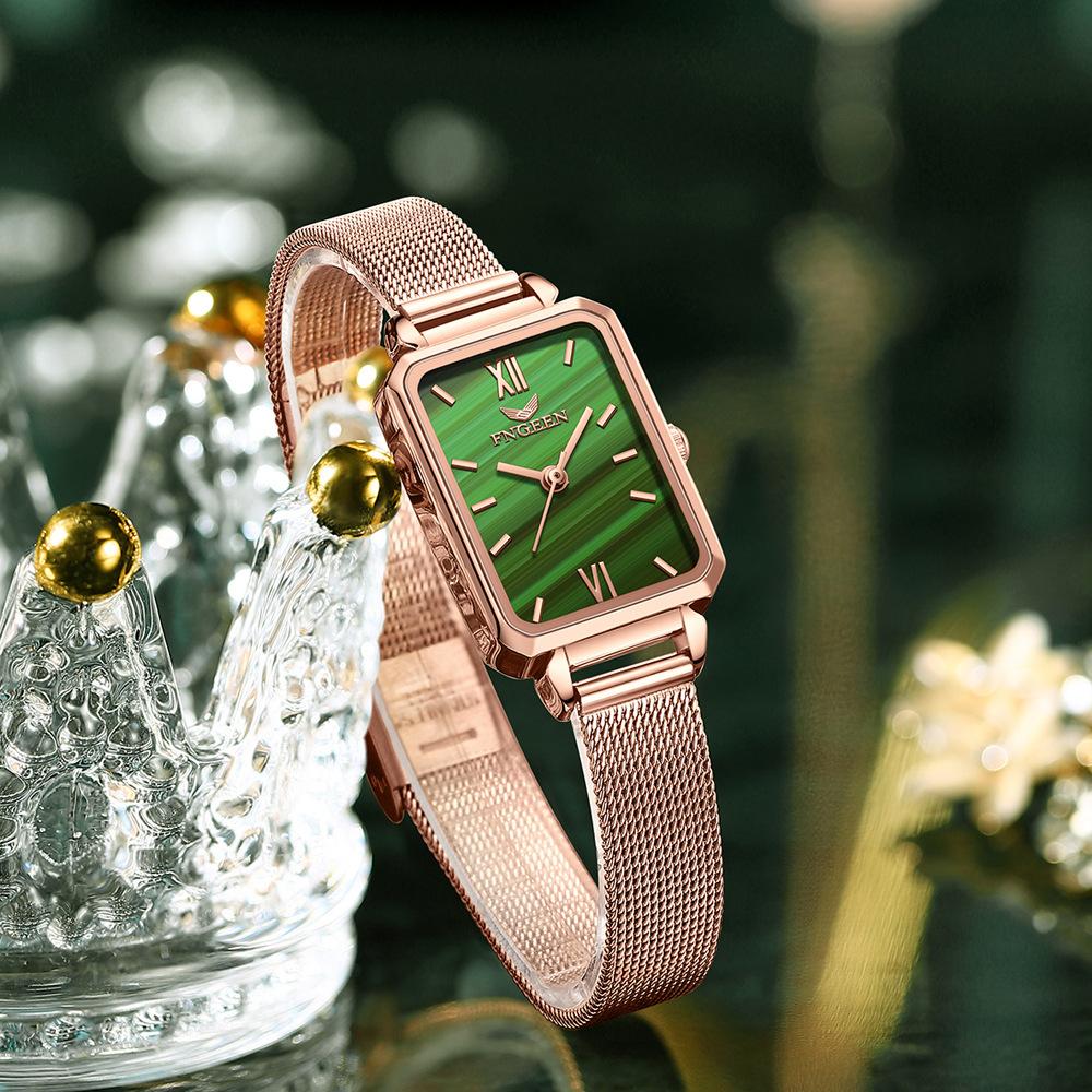 2025 New Small Green Watch Women's Light Luxury Retro Small Square Plate Simple Temperament Women's Watch