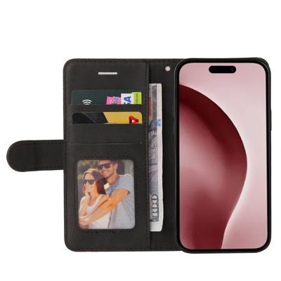 For iPhone 16 Pro Leather Case Wallet Stand Color Splicing Phone Cover
