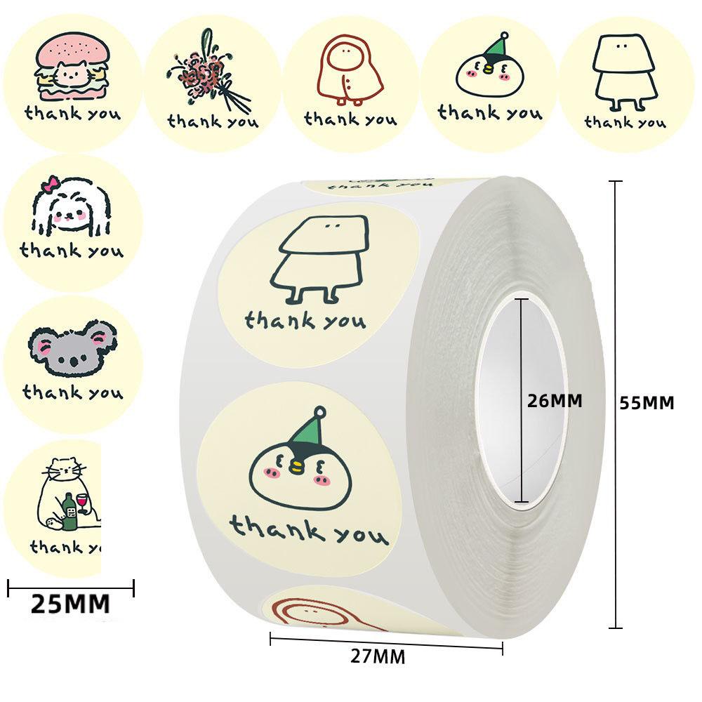 500 PCs/roll 1 Inch Cartoon Stickers, Cute Thank You Stickers for Gift Wrap, Envelope Closure, Diy Decoration
