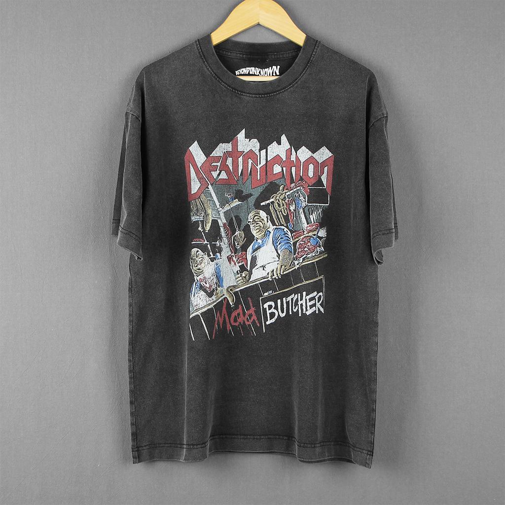 Destruction Mad Butcher TShirt Thrash Metal Sodom Kreator Retro Vintage Mens Short Sleeves Printed Loose Unisex Graphic Shirt