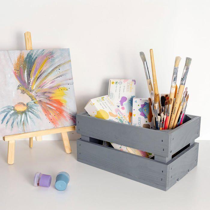 Caisse en Bois Gris - CREATIVE DECO - 30 x 20 x 15 cm - Rangement Bois - Vintage - Cagette en Bois