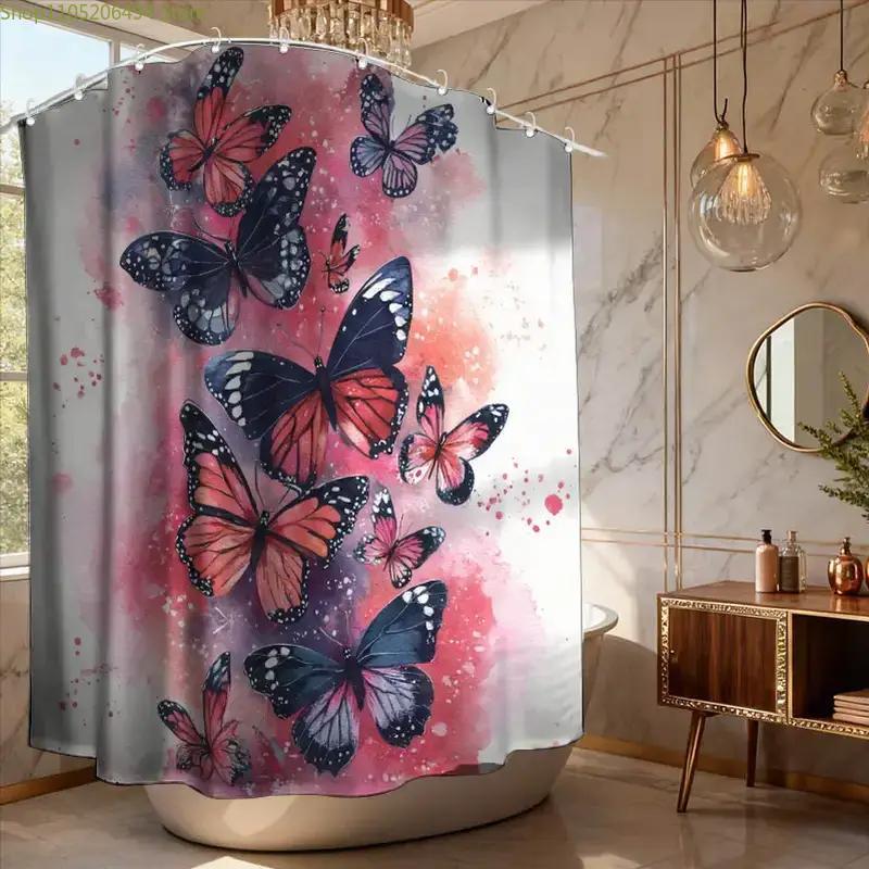 1pc Bathroom Shower Curtain, Butterfly Garden Visit Experience, Anniversary Shower Curtain, with 12 Hooks, 180*180Cm Bathroom