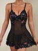 Lingerie For Women Lace Babydoll Sleepwear Boudoir Outfits For Valentine's Day Sexy Babydoll Front Closure Mesh Lace Chemise Nig