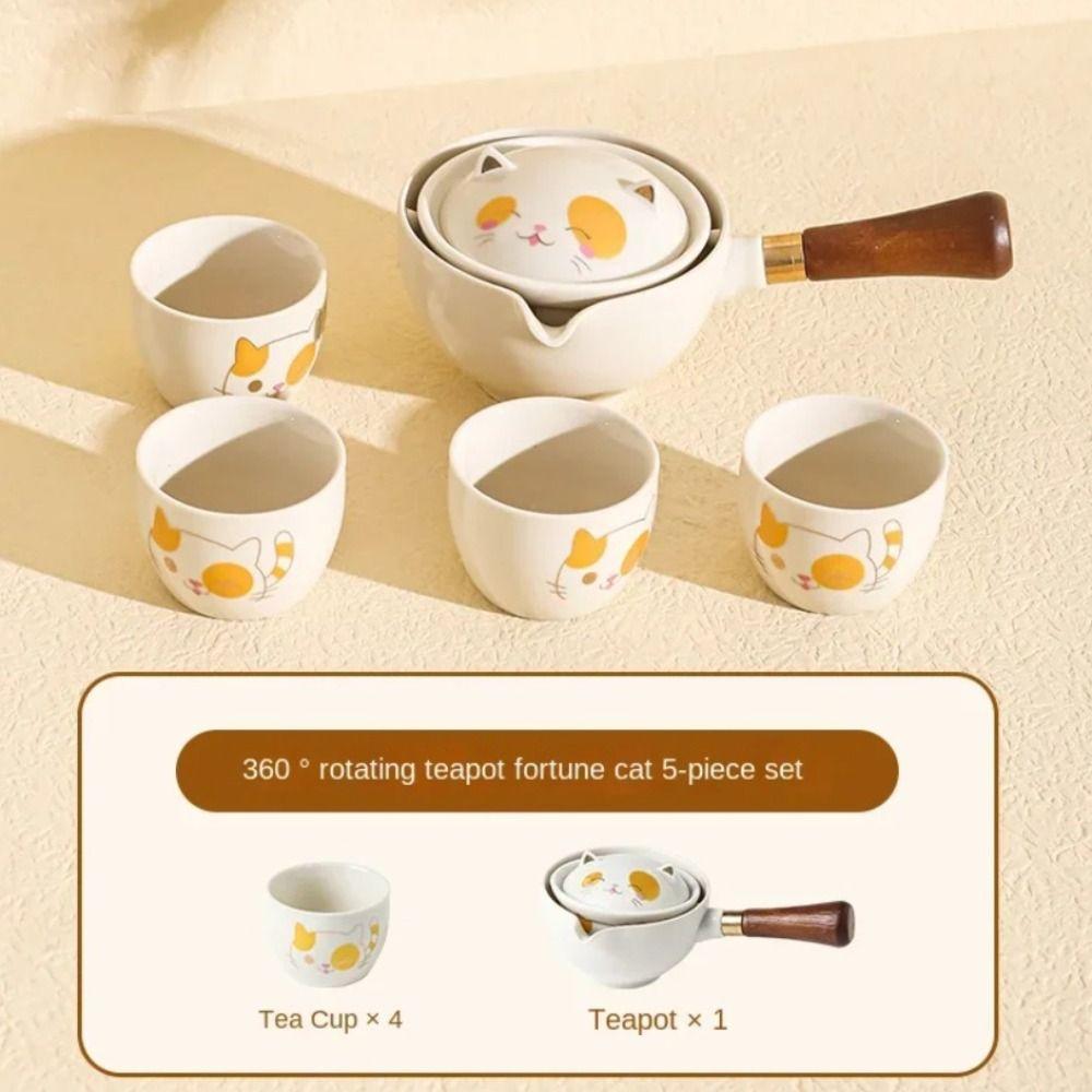 5/7pcs Ceramic Lucky Cat Teapot Set Japanese Style Bubble Tea Set Kung Fu Tea Pot Set  Office