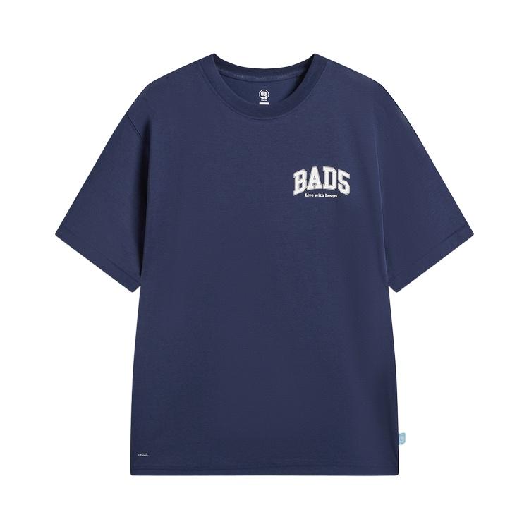 Li Ning BADFIVE T Shirts Men s Dark Ship Blue Crew Neck Moderate AHSW367-2 M