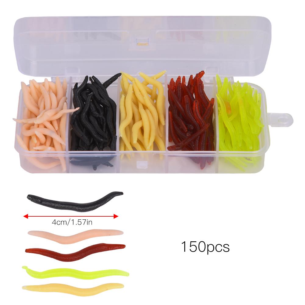 T0043 150PCS Silicone 4cm Multicolor Worm Soft Fishing Lures Lifelike Grub Baits Fish Tackle AccessoryFive Colours Mixed