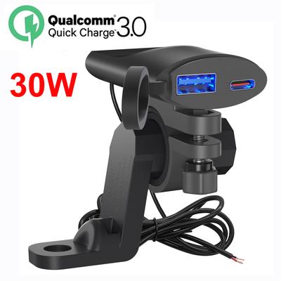 QC3.0 Motorcycle USB Charger 30W USB-C Charger IP67 Waterproof GPS Handlebar Mounting Bracket Charger for Moto Phone Charger