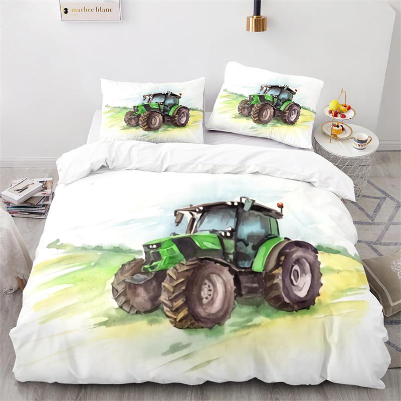 Kid Tractor Truck Duvet Cover Twin Cartoon Transportation Quilt Cover Polyester Construction Vehicle Bedding Set Car Theme Decor