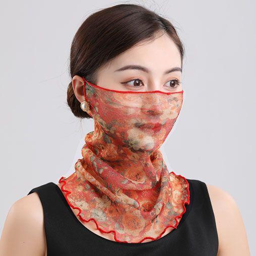 Summer Sunscreen Mask Women's Neck Protection Ear Hanging Veil Neck Scarf Anti-ultraviolet Silk Scarf Gauze Scarf