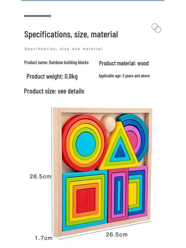 Children's Wooden Rainbow Stacking Blocks - Educational Geometric Tower Toy