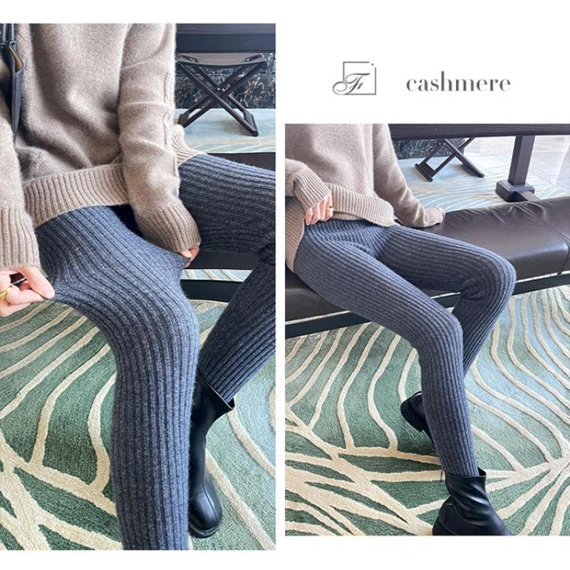 Schlanke Leggings Herbst Frauen Hohe Taille Casual Hosen Gestrickte Rippen Verdicken Solide Elastizität Thermo Knöchellangen Leggins