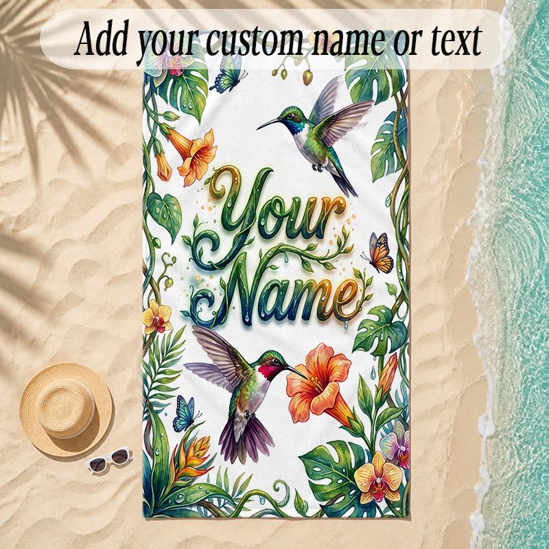 Birds Theme Soft Beach Towel Personalized Custom Name Text Towel Portable for Beach Pool Travel