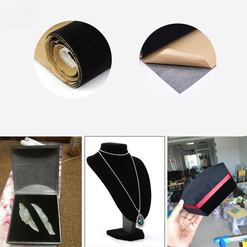 1MM Black Color Self Adhesive Flocking Velvet Liner Roll Christmas Velvet Fabric for Jewelry Drawers Flock Car Decal 45cm Width
