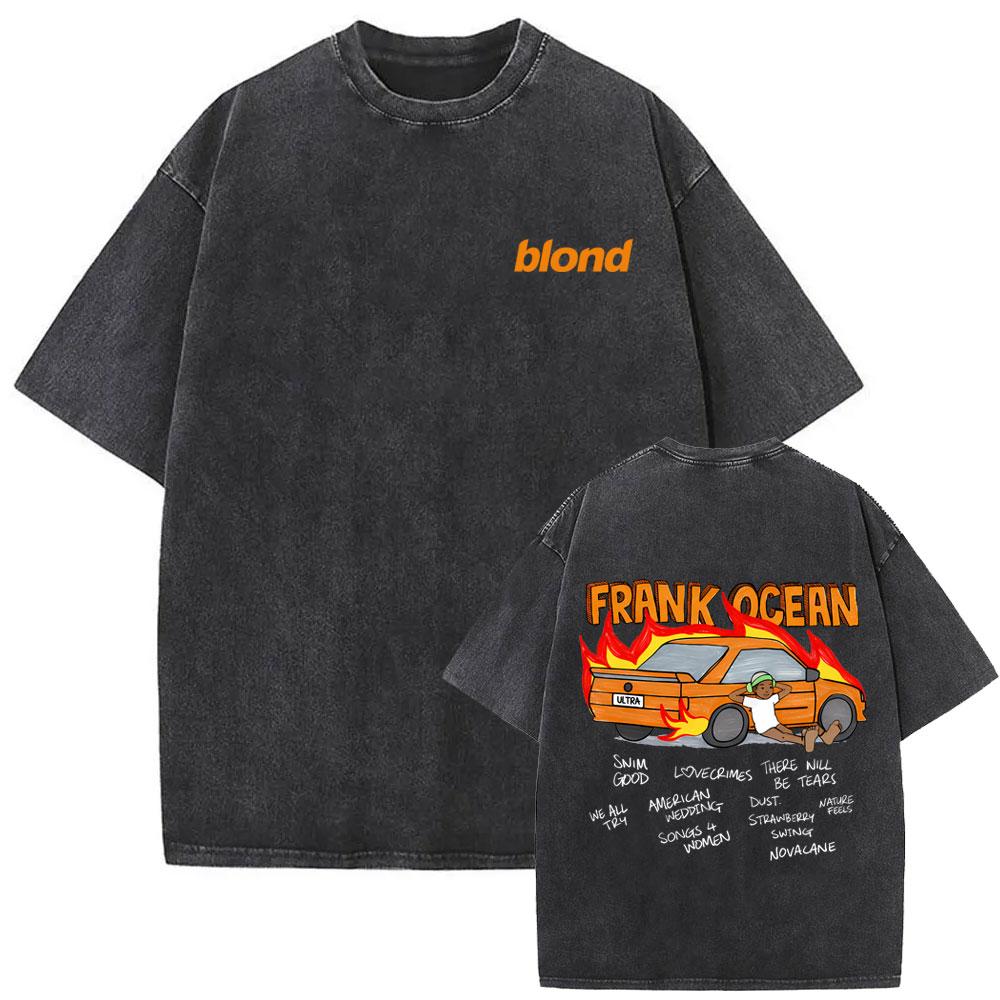 Washed Vintage Rapper Frank Hip Hop Oversized T-shirt Ocean Retro T Shirts Blond Fashion Pop Music T-shirts Men Trend Streetwear