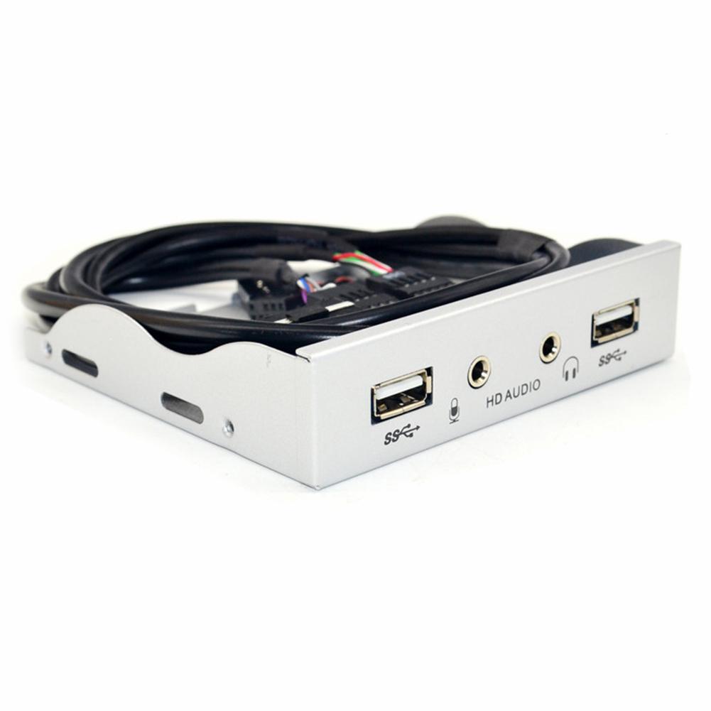 

Стойка на переднюю панель корпуса ПК 3,5 дюйма 9-контактный на 2 USB2.0 HD Audio 3,5 мм адаптер для дисковода серебряный