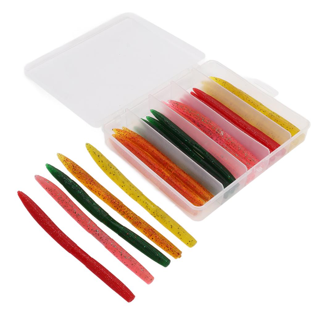 50sztpudełko Robak Makaron Miękka Przynęta Zestaw Przynęt Wędkarskich z Gumowymi O-ringami Sztuczna Miękka Przynęta