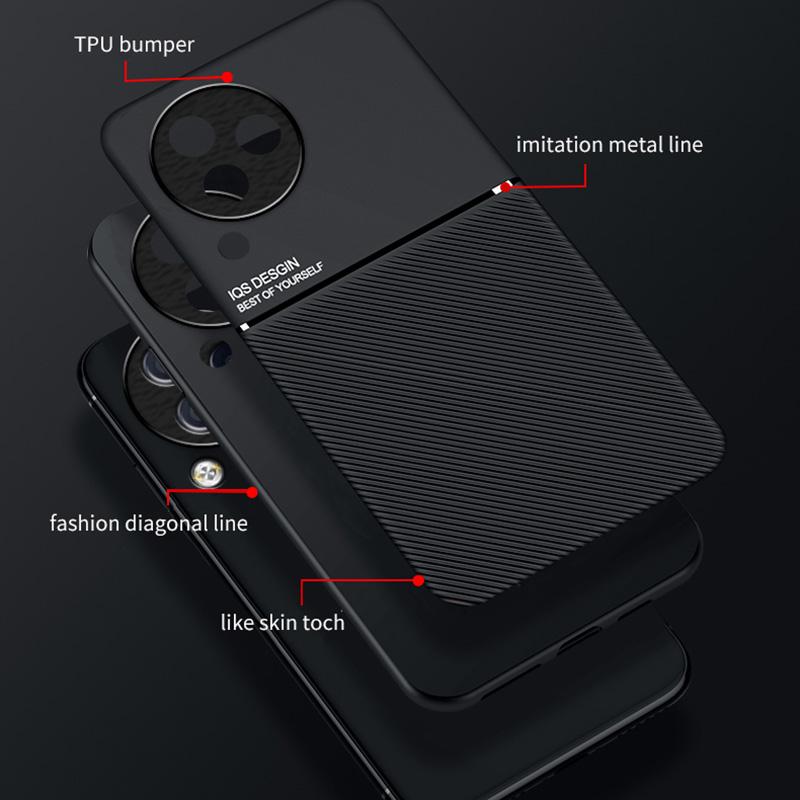 Lines Imprinted Phone Cover for Xiaomi Civi 3 5G,Leather+TPU Case with Built-in Magnetic Holder Metal Sheet