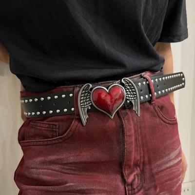 Hip-hop Heart Waistband Goth Jeans Belt Vintage Black Rivet Belt  Unisex