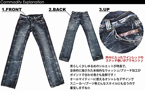 Barrette Men's Navy Straight Denim Pants with Wine Red Stitching, Size L