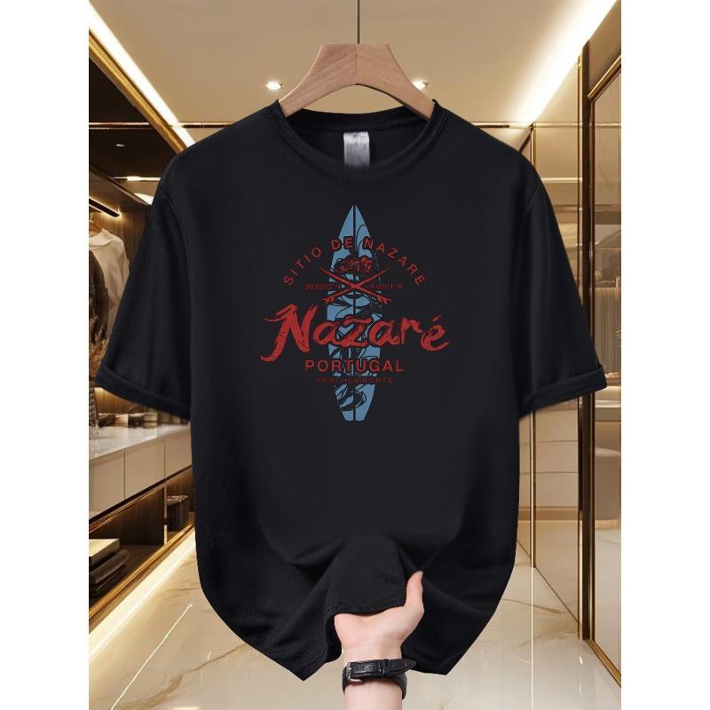 

Men s Nazare Surf T-Shirt - Lightweight Breathable Crew Neck Short Sleeve Summer Beachwear, Casual Surf Style 4XL чорний