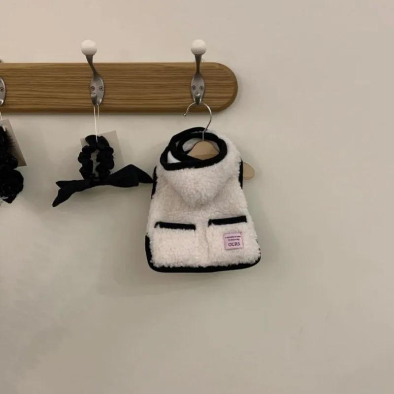 Autumn and Winter with Towing Hooded Lamb Wool Vest Cotton Coat Teddy Bear Teddy Bear Small Dog Cat Pet Clothes Puppy