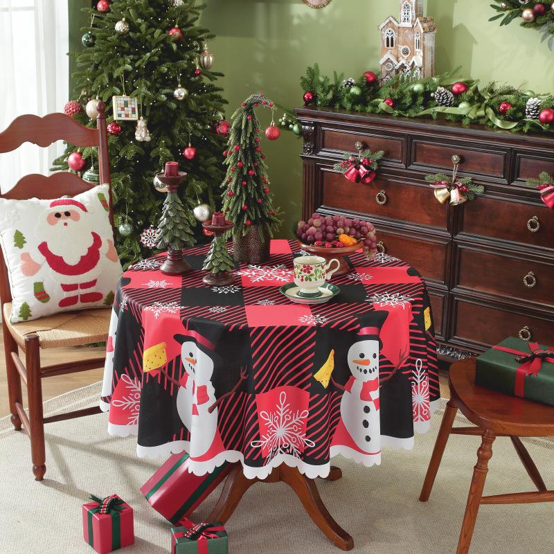 New Christmas Round Tablecloth Red Waterproof and Dustproof Holiday Decoration Table Cloth Stain Resistant and Wrinkle Resistant
