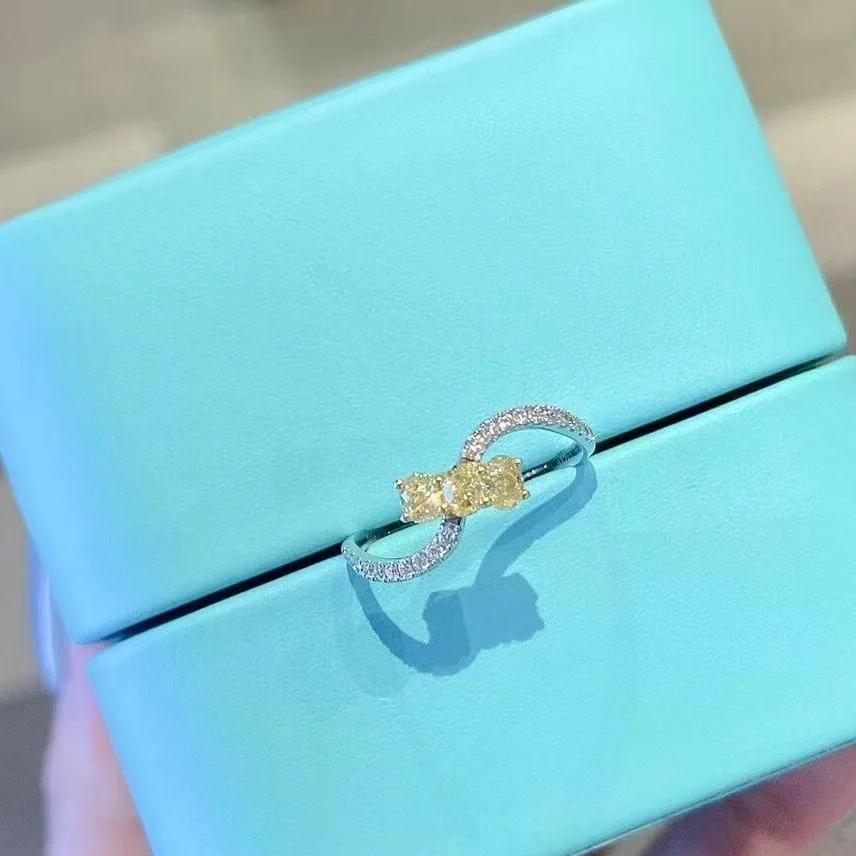 Temperament Square Sugar Citrine Diamond Ring For Women New  Copper Plated Simple Jewelry Wedding Party Birthday Gift