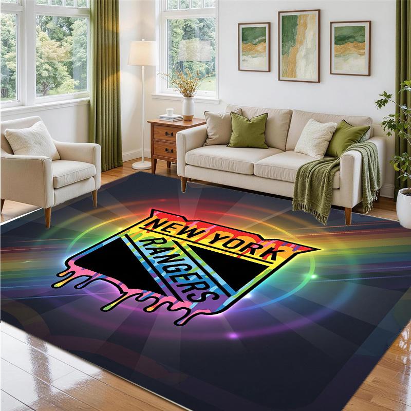 New York Rangers Design Crystal Velvet Rug Soft Decorative Mat for Bedroom Entrance