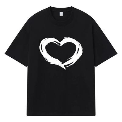 2026 Heart Pattern Printed Graphic Y2k Harajuku Streetwear 100% Cotton T Shirt Casual Oversized Summer Men T-shirt