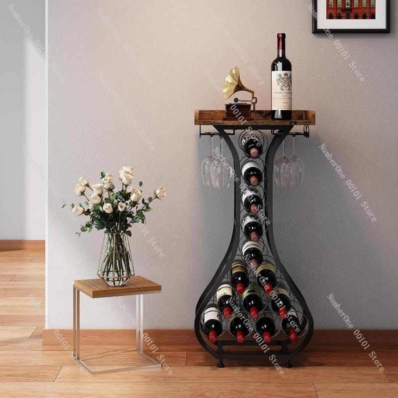 Modern Floor Standing Wine Rack Cabinet with Storage Shelves, Metal Wine Display Holder for Restaurant Bar and Living Room