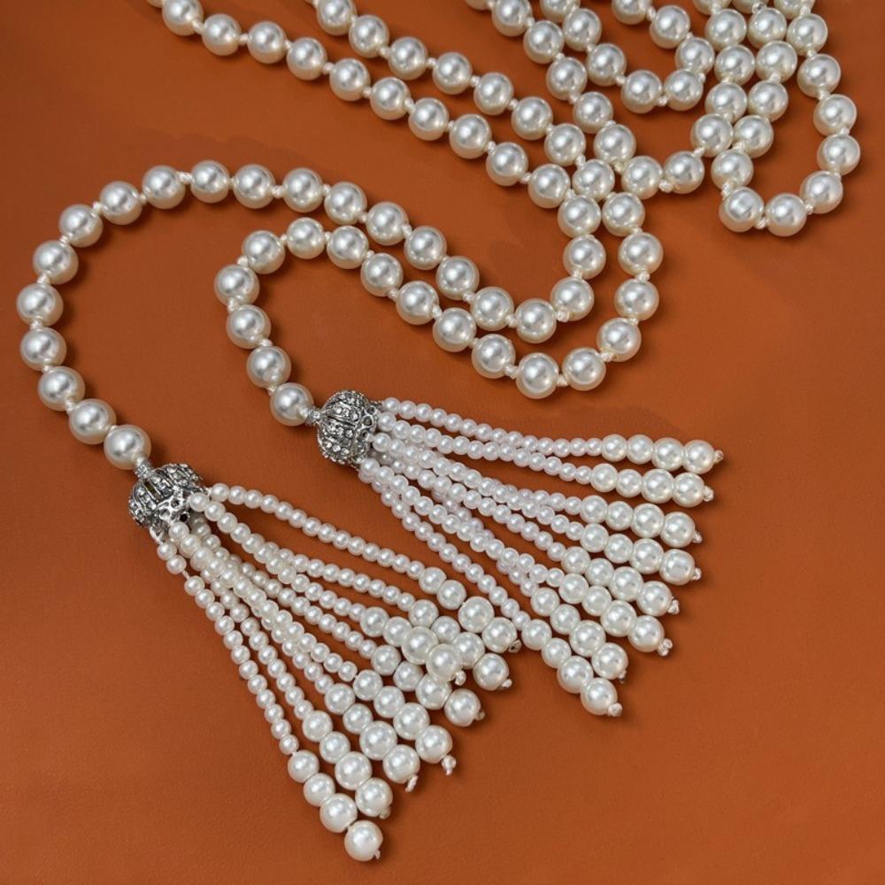 Charm Pearl Beaded Necklace Exaggerate Multilayer Necklace Fashion Sweater Chain  Girls