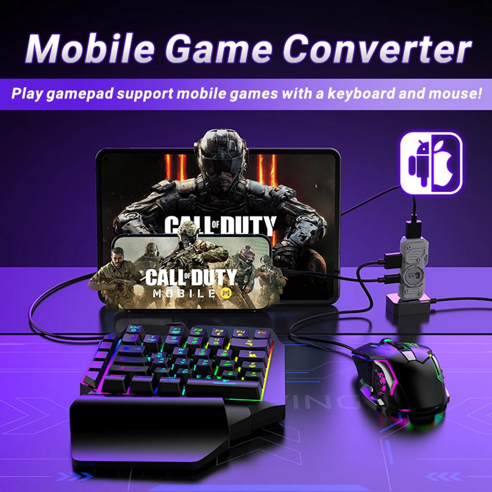 GAMWING M9 5-in-1 Wired + Bluetooth-compatible Dual Mode Mobile Game Converter with Keyboard and Mouse Set
