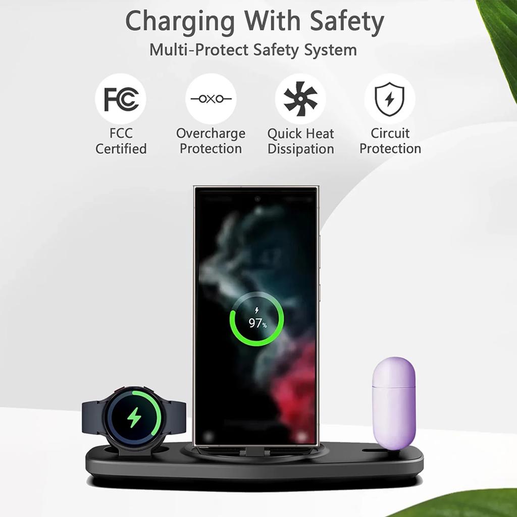 Foldable 3 In 1 Wireless Charger Stand Pad For Samsung S22 S21 S20 Galaxy Watch 5 4 Active 3/4 Earbud Fast Charging Dock Station