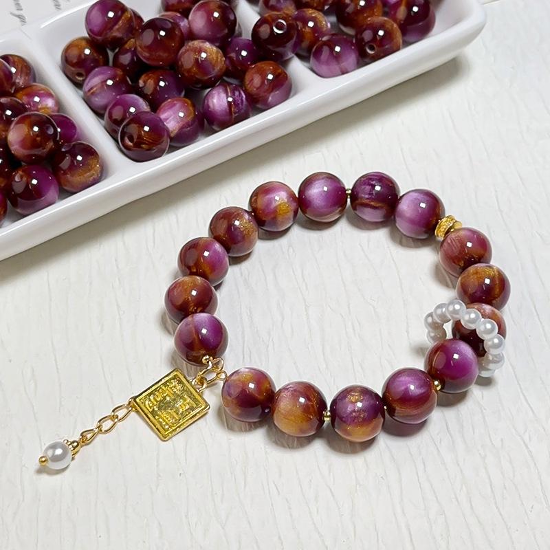 10pcs Dreamy Starry Sky Streamer Smudged Jade Flower Gold Through-hole Round Beads Loose Beads Diy Handmade Beaded Bracelet Jewelry Materials