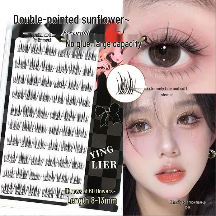 Ying Lier Natural Cluster Fox-Eye Eyelashes - Beginner-Friendly and Glue-Free