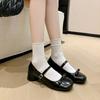 Sheepskin bow leather shoes light mouth Mary Jane shoes women's round head silver thick heel single shoes small leather shoes
