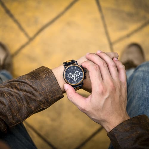 BOBO BIRD 2021 New Men's Wooden Analog Quartz Watch with Gift Box (Black)