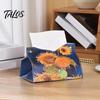 Compact Tissue Box for Bedroom PU Leather Cover with Wild Rose/Sunflower Pattern, Foldable Desktop Organizer, Napkin Holder Durable Bathroom