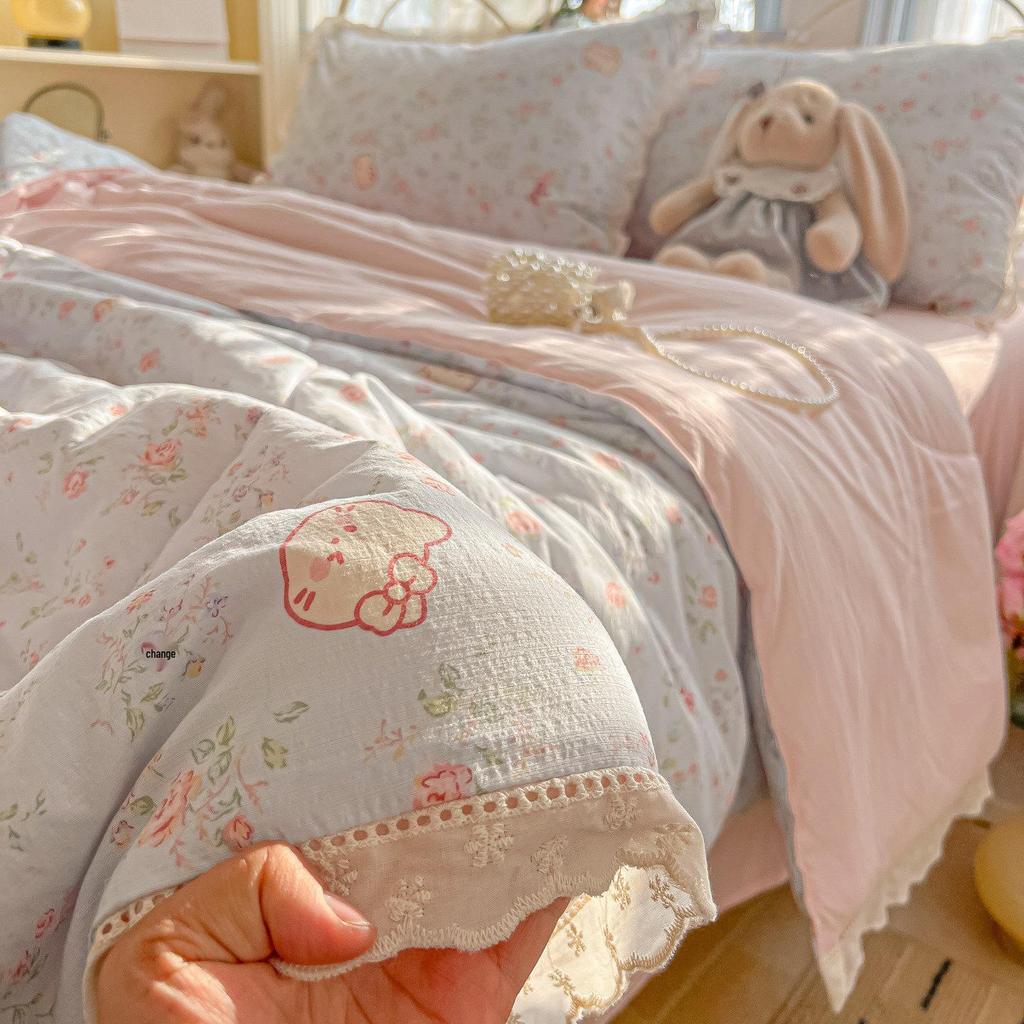 Pure Cotton Lace Summer Quilt Set - Free Shipping, Machine Washable, Available In Single and Double Sizes for Spring, Autumn, or Thin Summer Use.