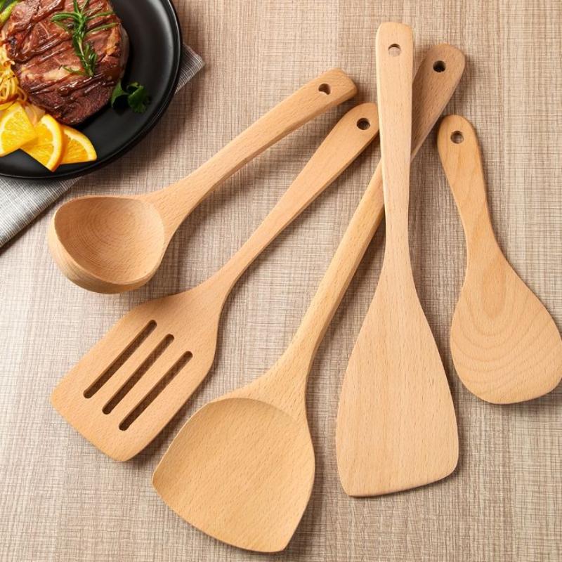 Lacquerless wooden spatula non-stick pan special high temperature household long handle wooden spoon solid wood kitchen utensils