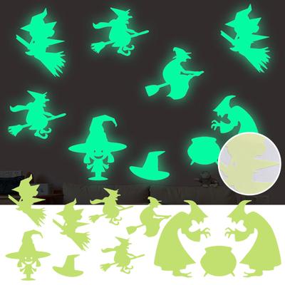 (Nikita) Halloween Luminous Witch Wall Stickers Bedroom Room Wall Ceiling Decoration Fluorescent Stickers