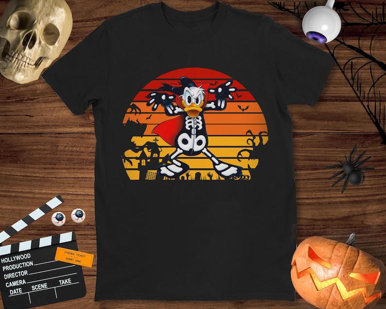 SALE Donald Duck Skeleton Halloween Men T-shirt Black Cotton Tee All Sizes S разноцветный