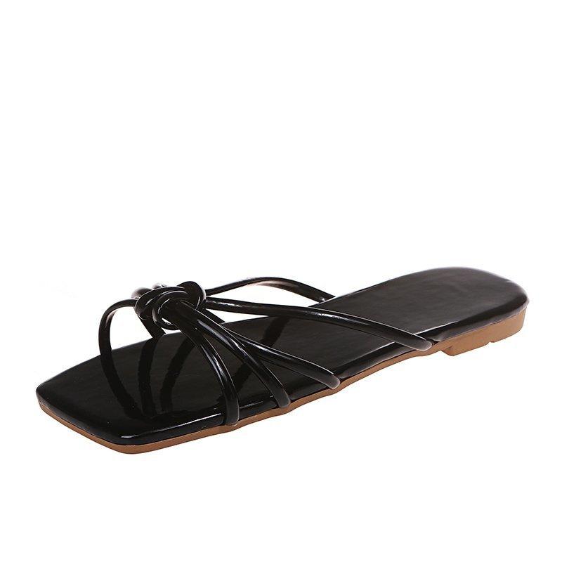 

Сандалии женские летние 2024 квадратные с плоской подошвой крестообразные простые тапочки женские большие размеры модные сандалии обувь для женщин 37 чёрный