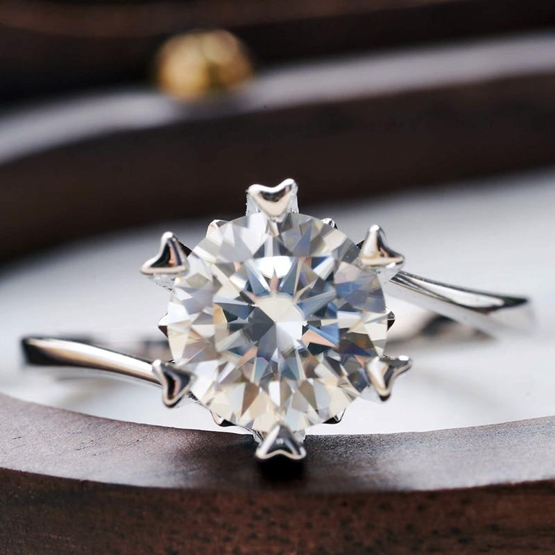Bague Ringen S925 Set With D Color Moissanite Classic Six Claws One Carat Snowflake Women's 18-karat Gold Plated Ring