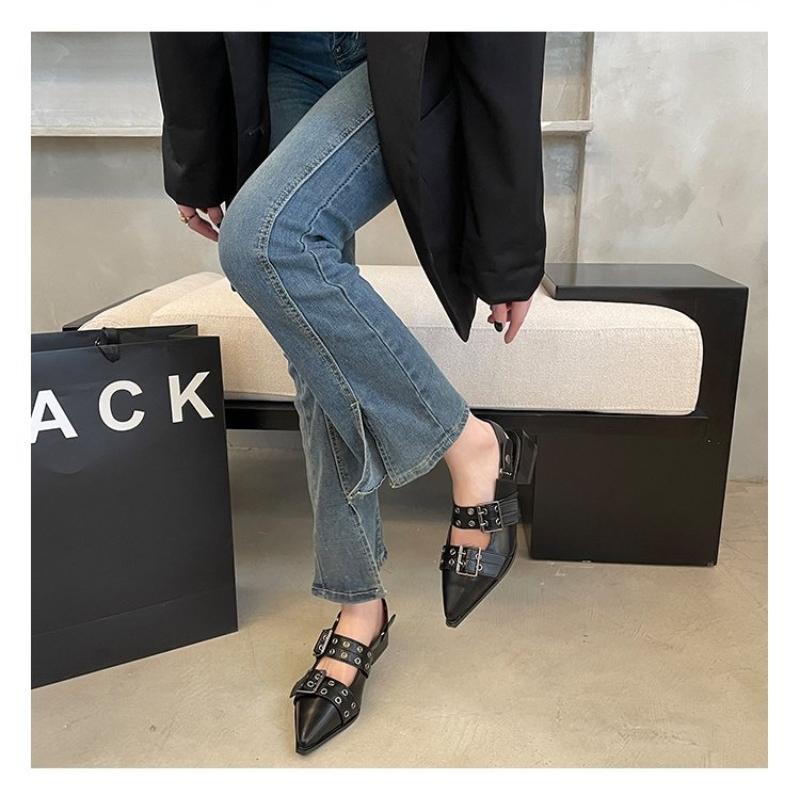 Fashion Pointy Mary Jane Shoes for Women 2024 Summer Model with Skirt Small Leather Shoes Retro Chunky Single Shoes for Women